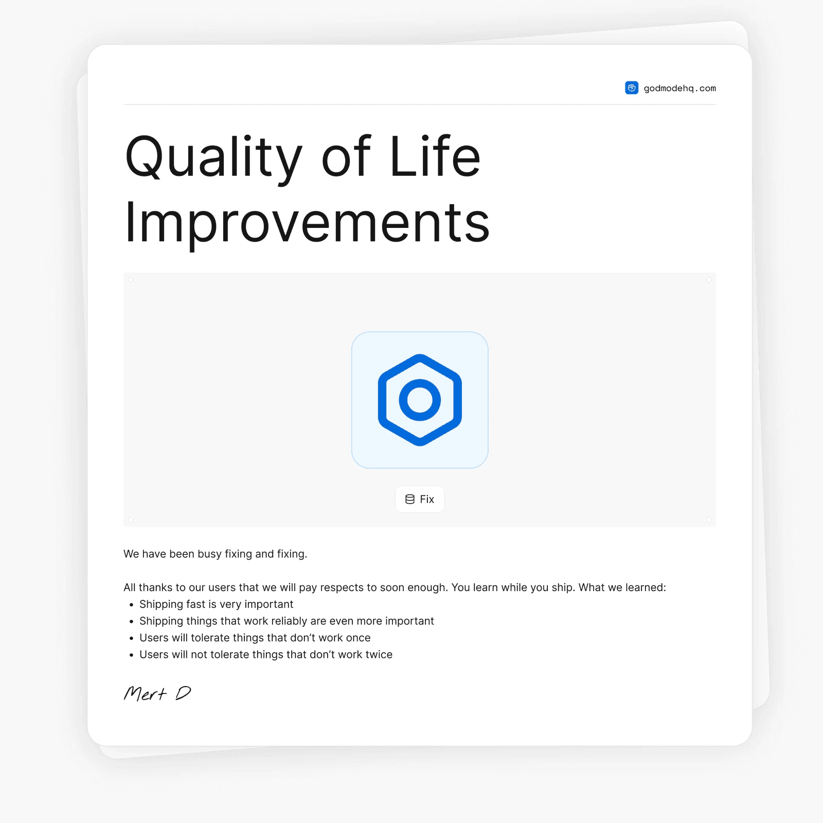 Quality of Life announcement